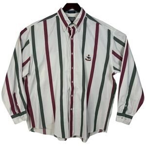 Faconnable Men's XXL 2XL White Stripe Embroidered Crest Button Up Academia